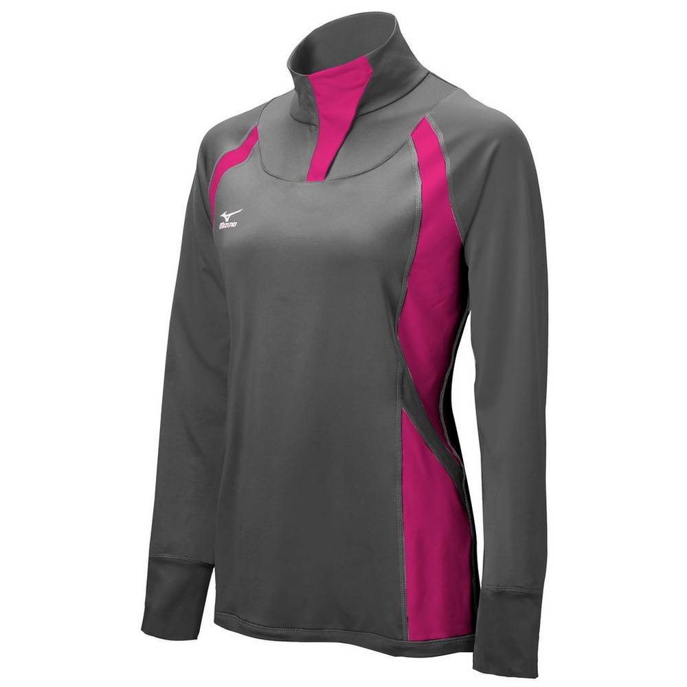 Mizuno Nine Collection: Drive Half-Zip Női Jacke Szürke/Rózsaszín/Fekete QIN936285